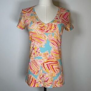 Lilly Pulitzer ‘Michele’ V-Neck Short Sleeve Cotton T-Shirt Women’s Size XS